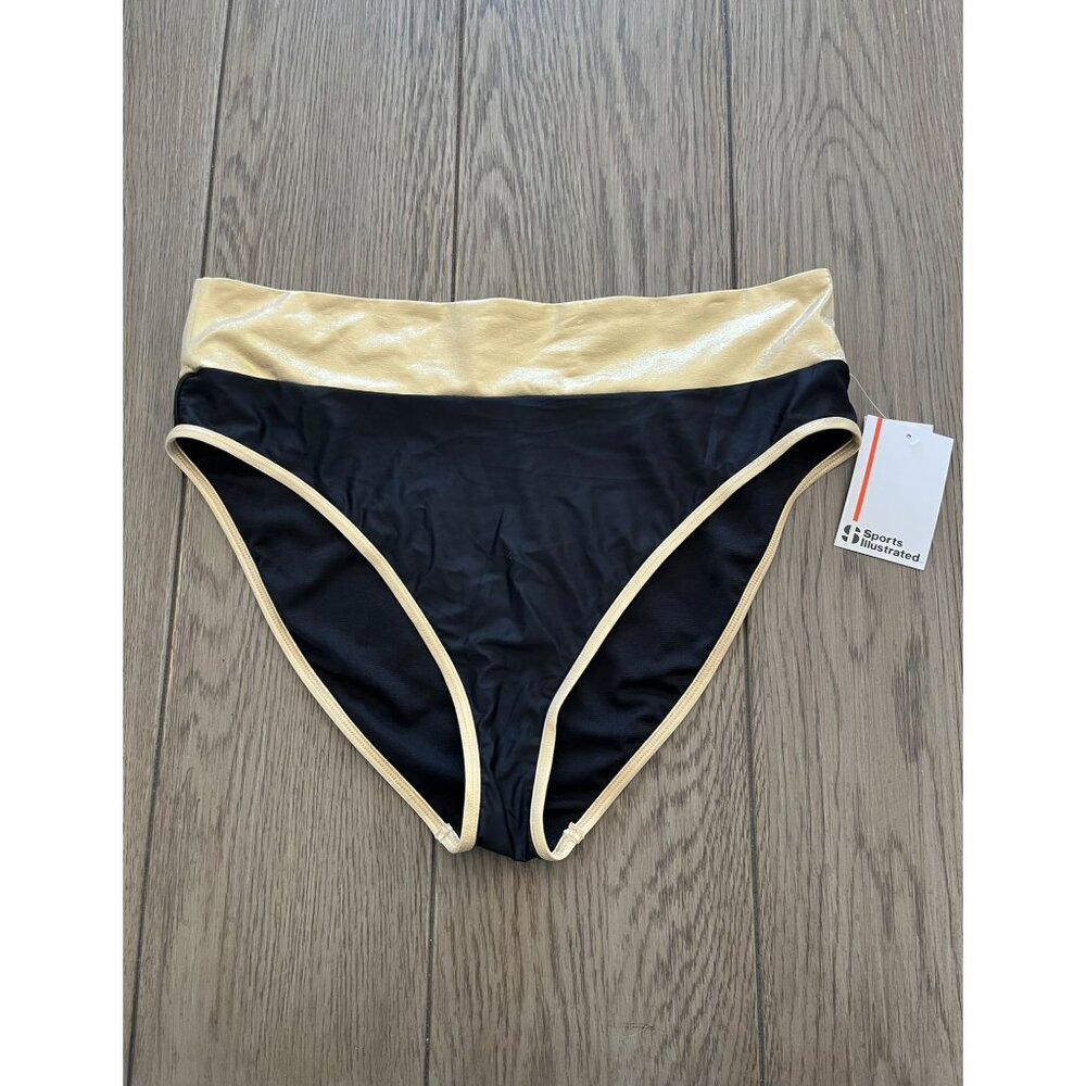 NWT Sport Illustrated Black & Gold High-Waisted Bikini Bottoms XL Swimwear